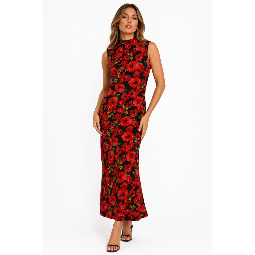Z Supply Tatum Shadow Floral Midi‎ Dress Maxi Dress Red Black Size S NWT